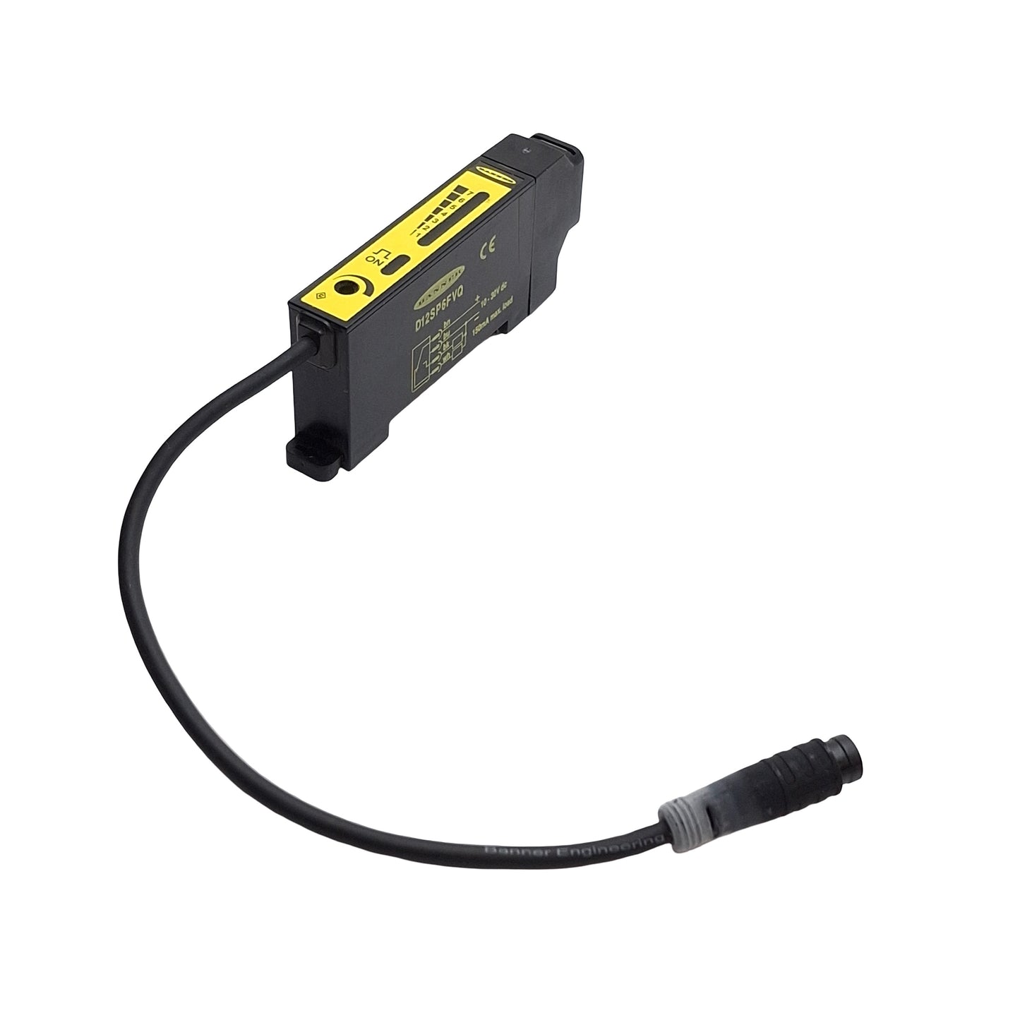 Used Banner D12SP6FVQ Fiber Optic Sensor, 10-30VDC, PNP Output, M8 4-Pin Male