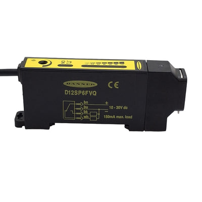 Used Banner D12SP6FVQ Fiber Optic Sensor, 10-30VDC, PNP Output, M8 4-Pin Male
