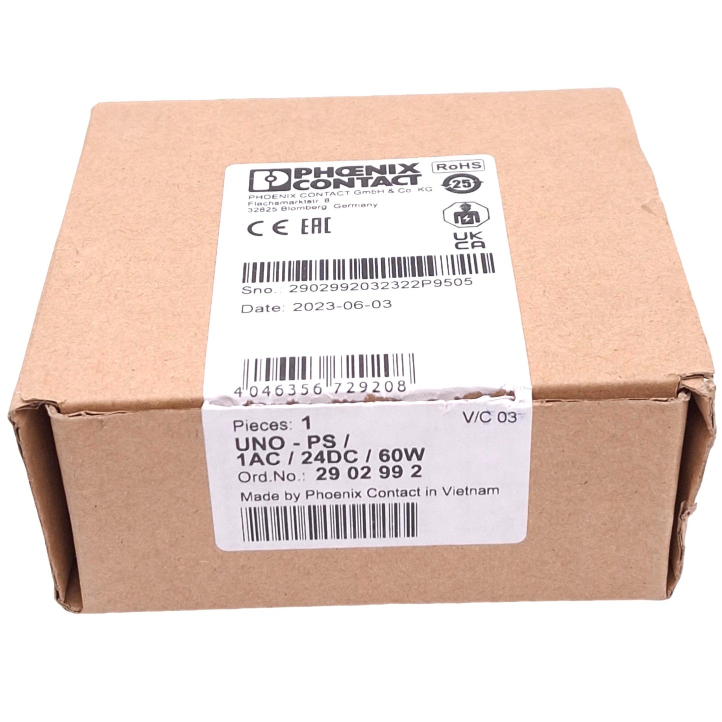 New Phoenix Contact UNO-PS/1AC/24DC/60W 2902992 PSU, 100-240 VAC In, 24VDC Out, 60W