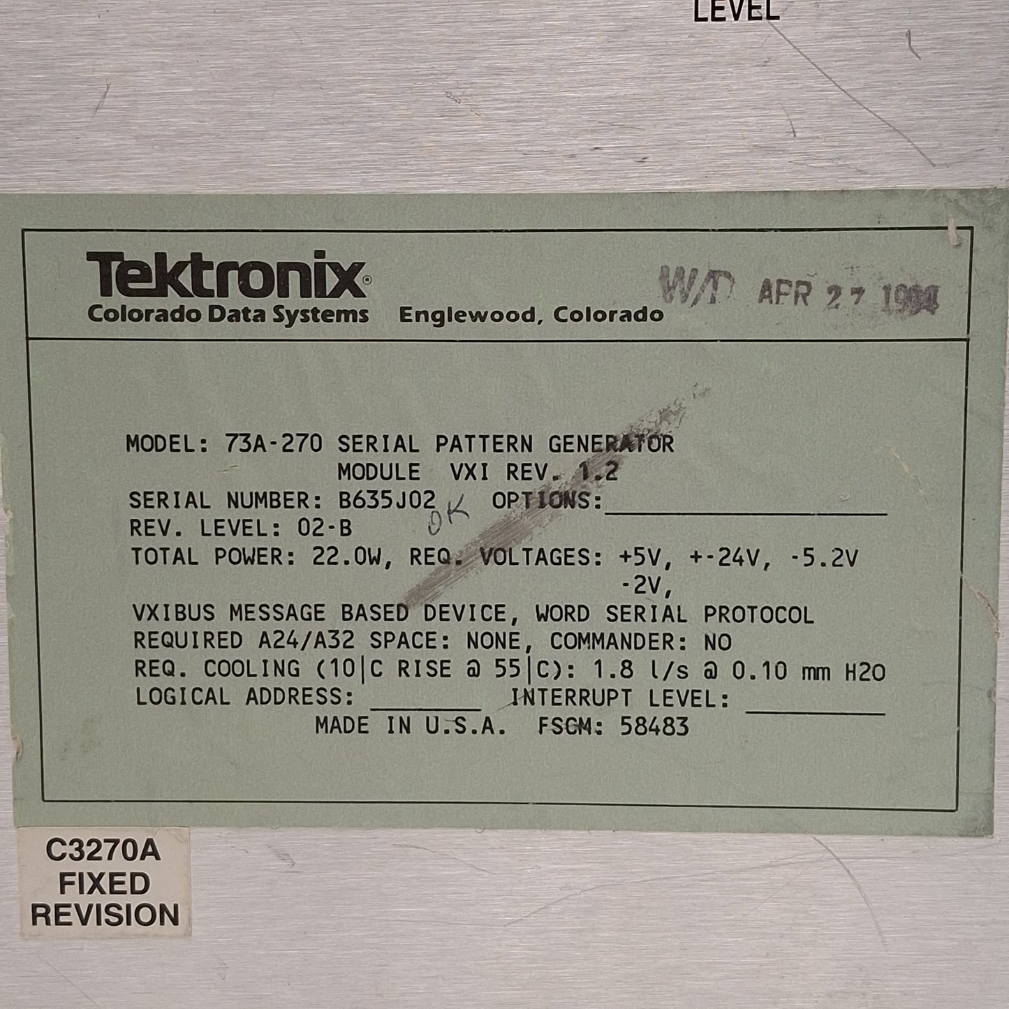 Used Tektronix 73A-270 Arbitrary Pulse/Pattern Generator Module, 2-Channel *Tab*