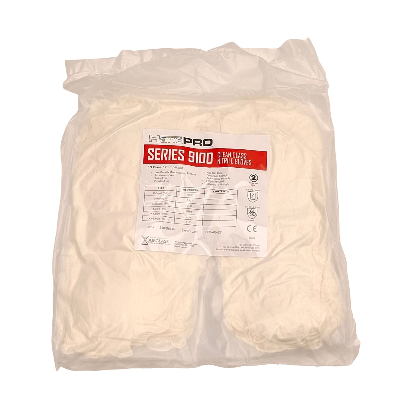 New Case of 1000 Hourglass 9104 HandPRO Cleanroom Glove, Size:XL, ISO5 Class 100