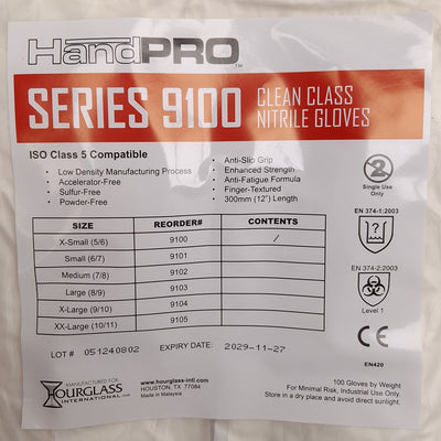 New Case of 1000 Hourglass HandRPO 9100 Clean Class 100 Nitrile Gloves 12in X-Small