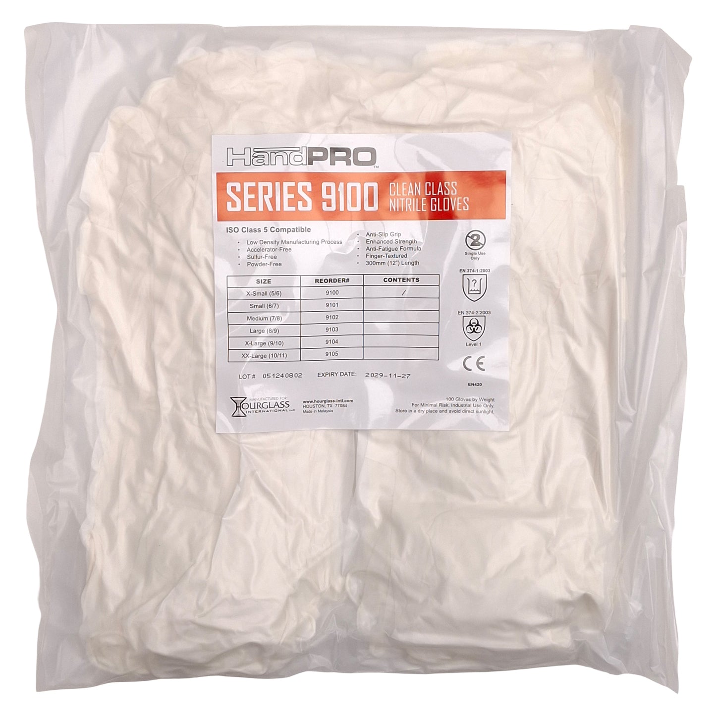 New Case of 1000 Hourglass HandRPO 9100 Clean Class 100 Nitrile Gloves 12in X-Small