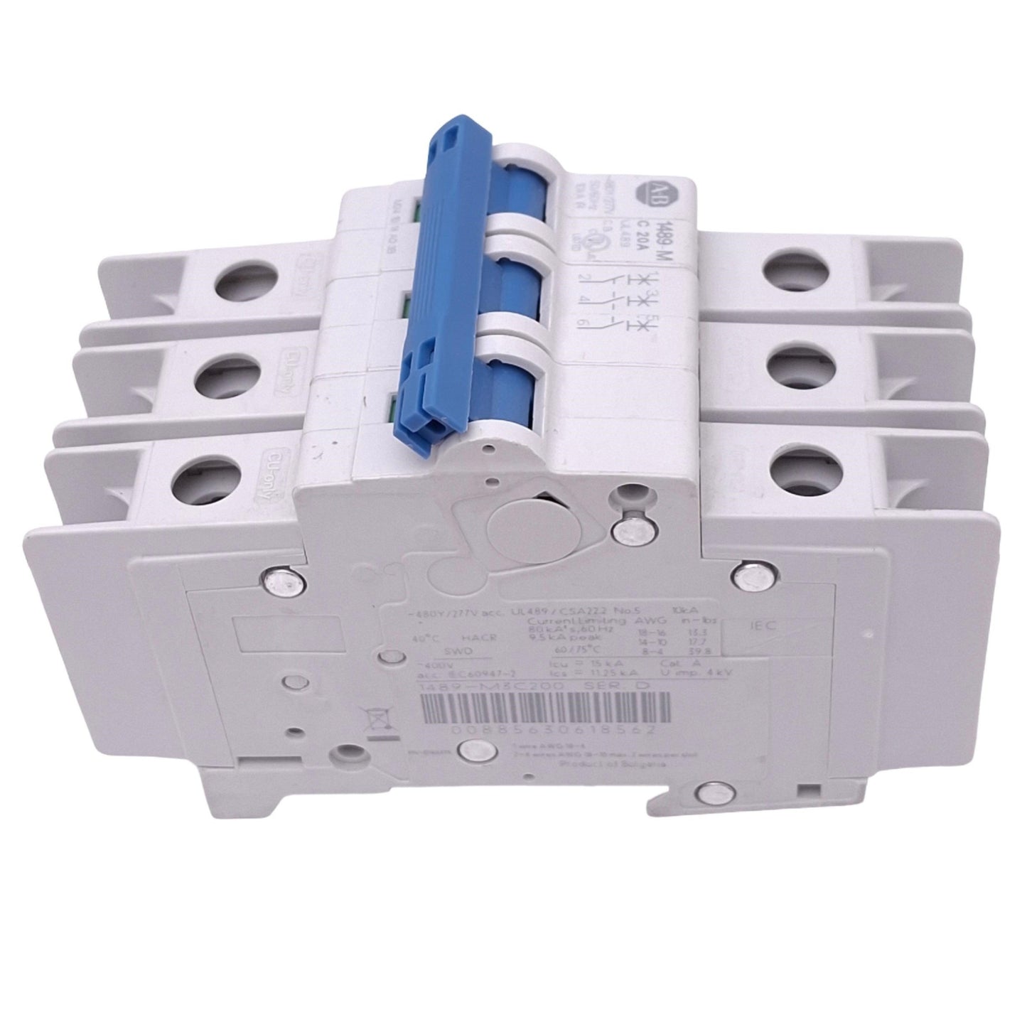 Used Allen Bradley 1489-M3C200 Circuit Breaker, 3-Pole 20A, 480Y/277VAC Max