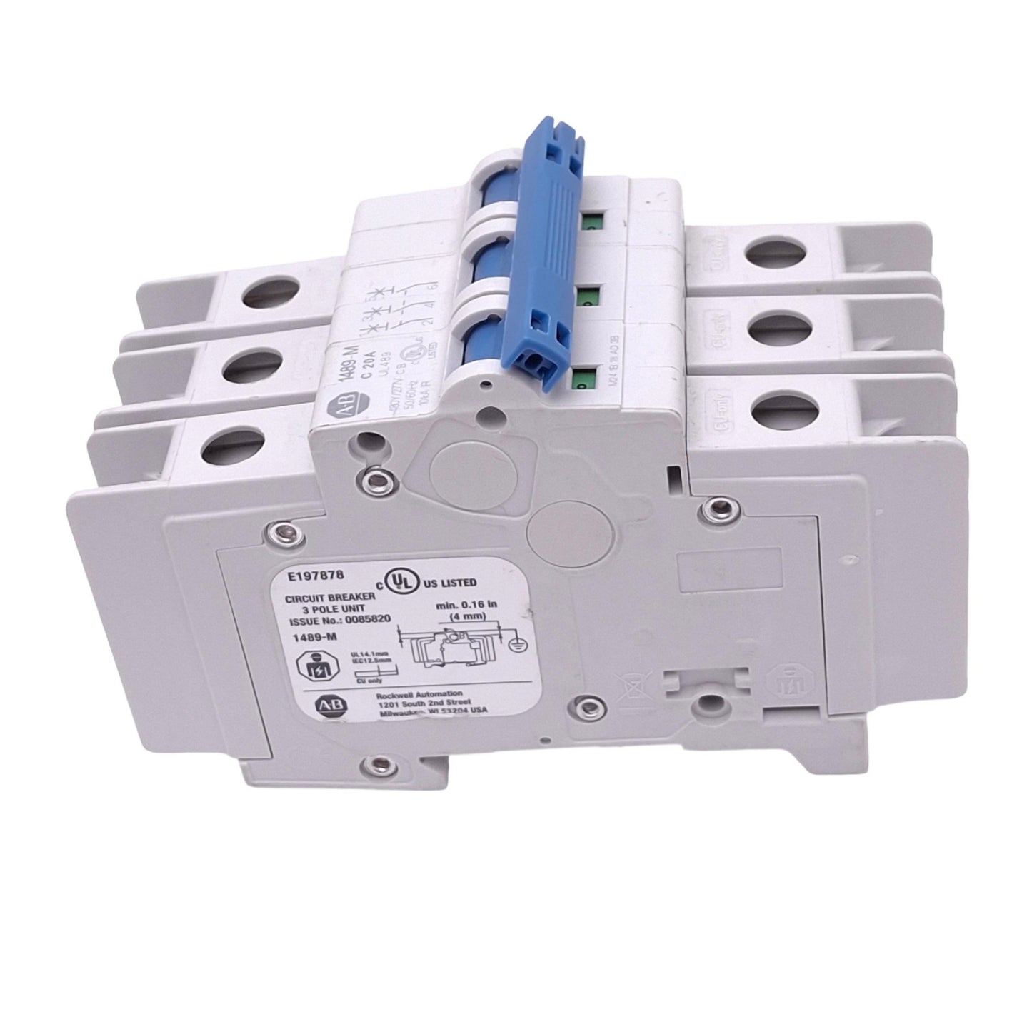 Used Allen Bradley 1489-M3C200 Circuit Breaker, 3-Pole 20A, 480Y/277VAC Max