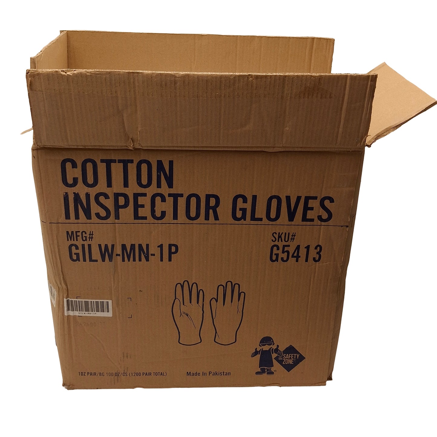 New Case of 1200 Pair Safety Zone GILW-MN-1P Men's Cottons Inspection Glove, Large