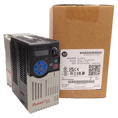 New Allen Bradley 25B-D4P0N104 PowerFlex 525 AC Drive 1.5kW/2HP, 4A, 3Ø 460VAC 500Hz