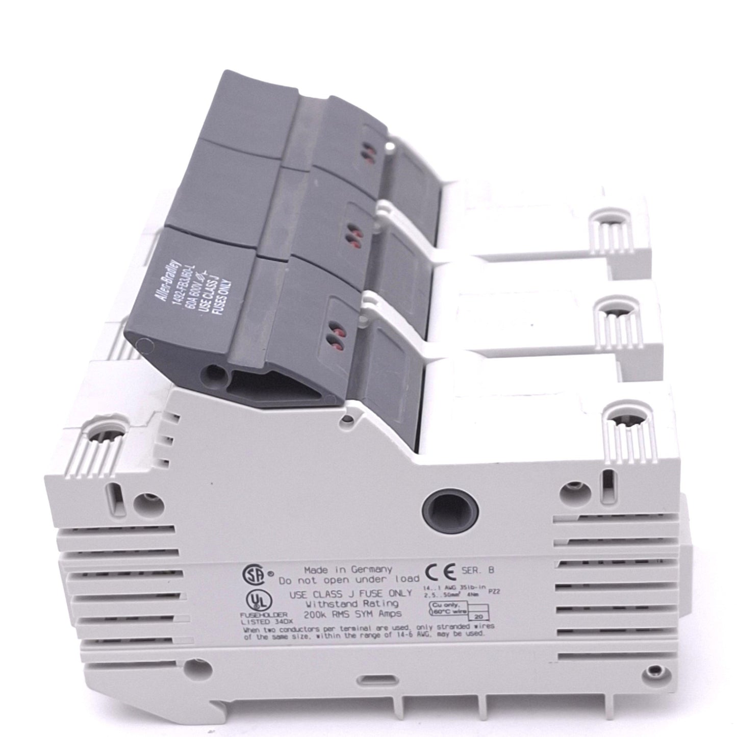 Used Allen Bradley 1492-FB3J60-L Fuse Holder, 3-Pole, 60A 600V, Class J, DIN Rail