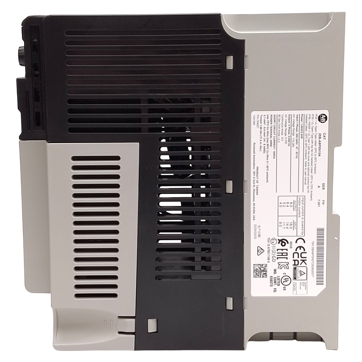 New Allen Bradley 25B-A8P0N104 PowerFlex 525 AC Drive 1.5kW/2HP, 8A, 1Ø 230VAC 500Hz