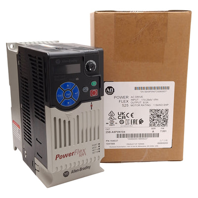 New Allen Bradley 25B-A8P0N104 PowerFlex 525 AC Drive 1.5kW/2HP, 8A, 1Ø 230VAC 500Hz