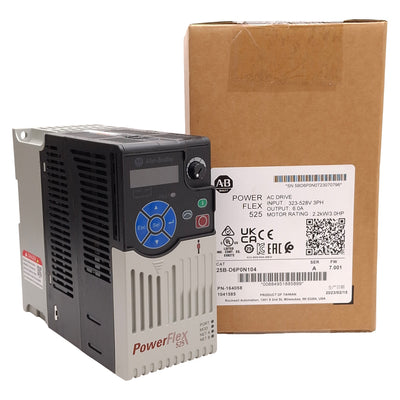 New Allen Bradley 25B-D6P0N104 PowerFlex 525 AC Drive 2.2kW/3HP, 6A, 3Ø 460VAC 500Hz