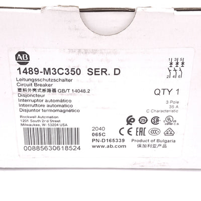 New Allen Bradley 1489-M3C350 Circuit Breaker, 3-Pole 35A, 480Y/277VAC, C-Curve