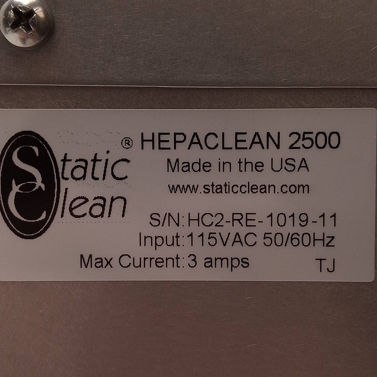 Used Static Clean HC2500-115 HepaClean 2500 Closed-Loop Parts Cleaning System 115VAC