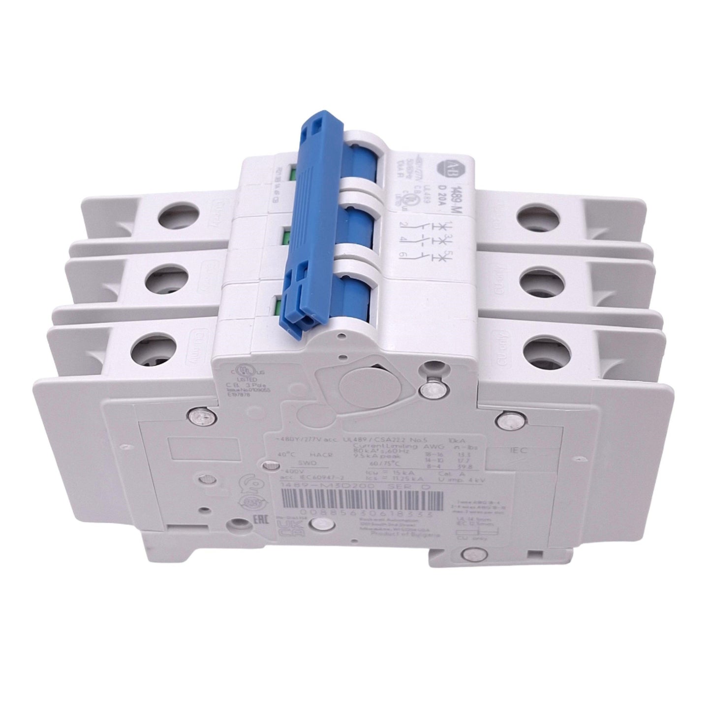 New Allen Bradley 1489-M3D200 Circuit Breaker, 3-Pole 20A, 480Y/277VAC, D-Curve