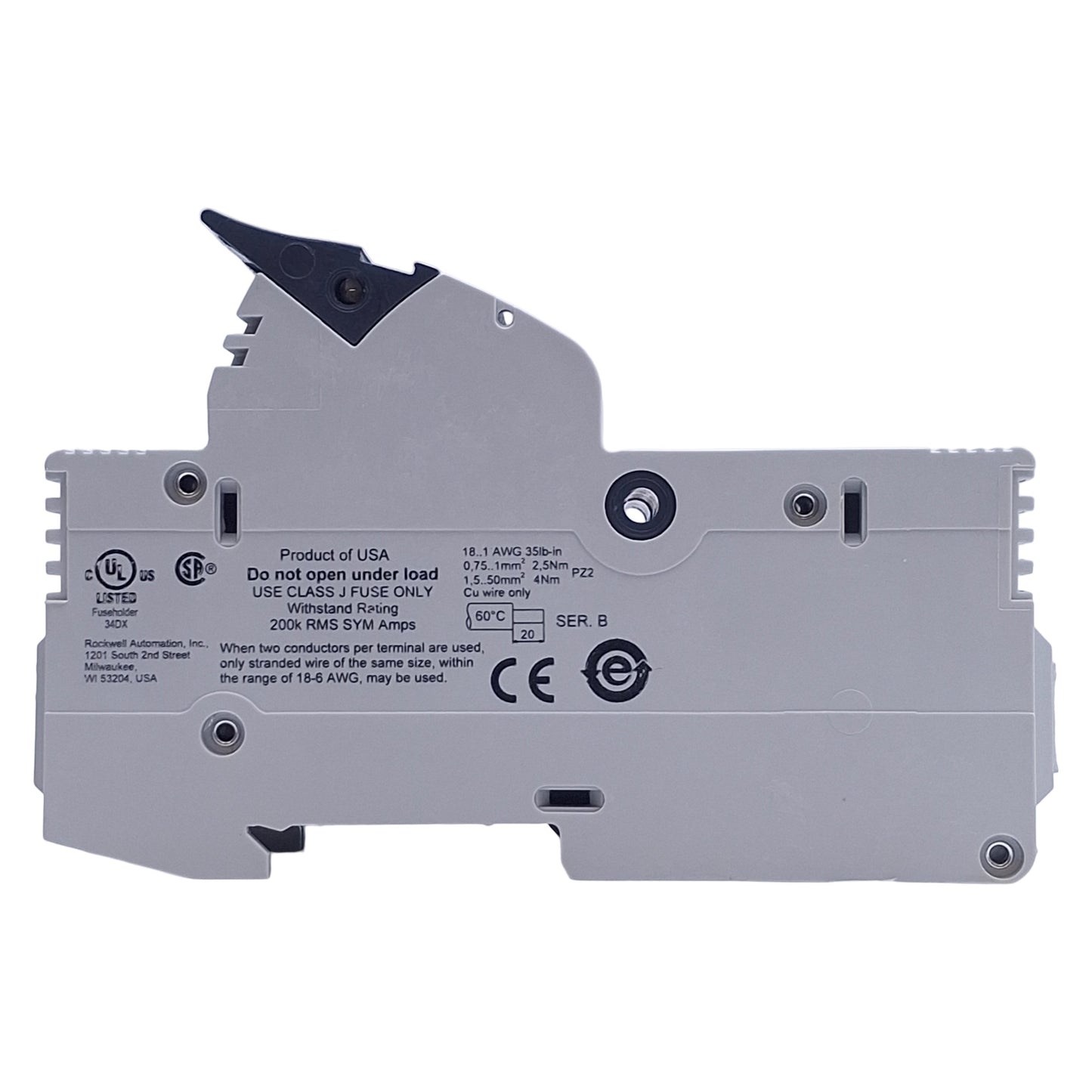 New – Open box Allen Bradley 1492-FB2J30 Fuse Holder 2-Pole, 30A 600V, Class J, DIN Rail