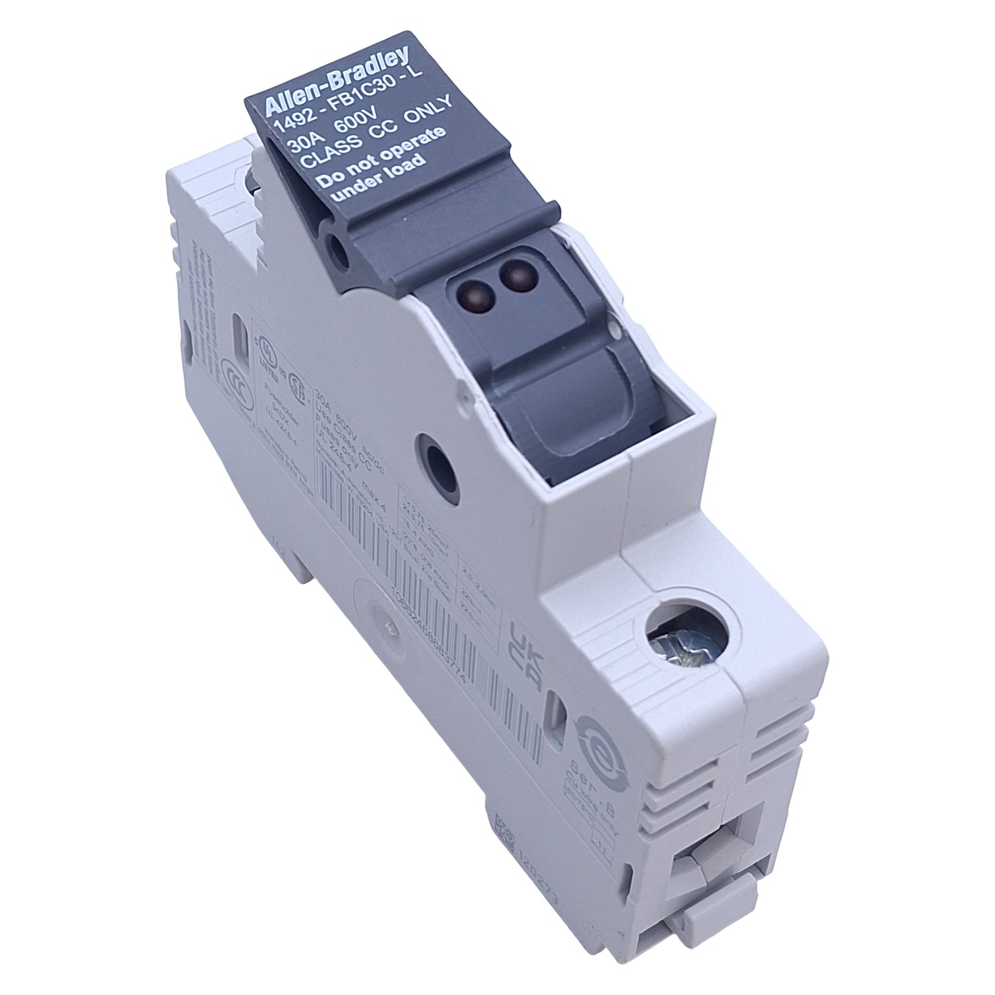 New – Open box Allen Bradley 1492-FB1C30-L Fuse Holder, 1-Pole, Class CC, 30A 600V, DIN Rail