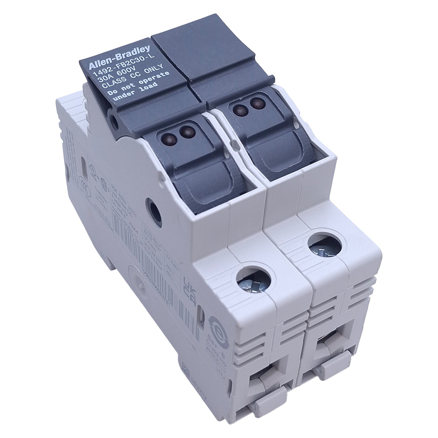 New – Open box Allen Bradley 1492-FB2C30-L Fuse Holder, 2-Pole, Class CC, 30A 600V, DIN Rail