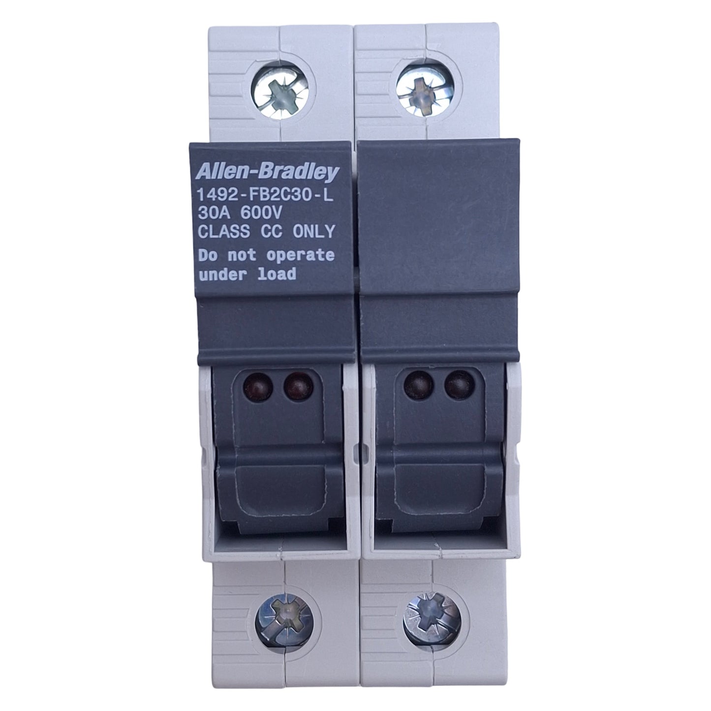 New – Open box Allen Bradley 1492-FB2C30-L Fuse Holder, 2-Pole, Class CC, 30A 600V, DIN Rail