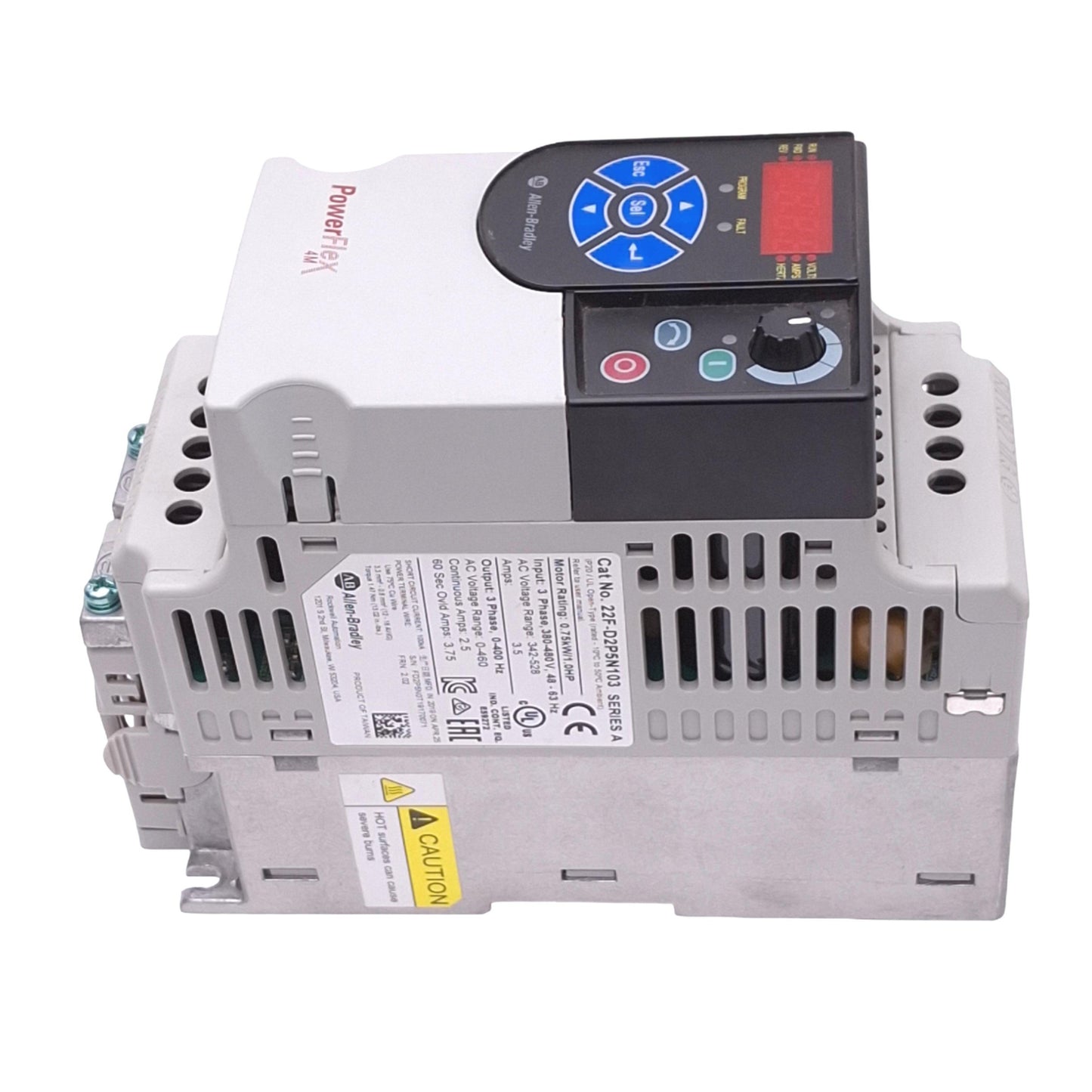 Used Allen Bradley 22F-D2P5N103 PowerFlex AC Drive, 3-Phase 0-460VAC 2.5A, 0.75kW Max