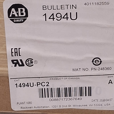 New Allen Bradley 1494U-PC2 Clear Long Protective Cover For 30A-100A Switch, 16in