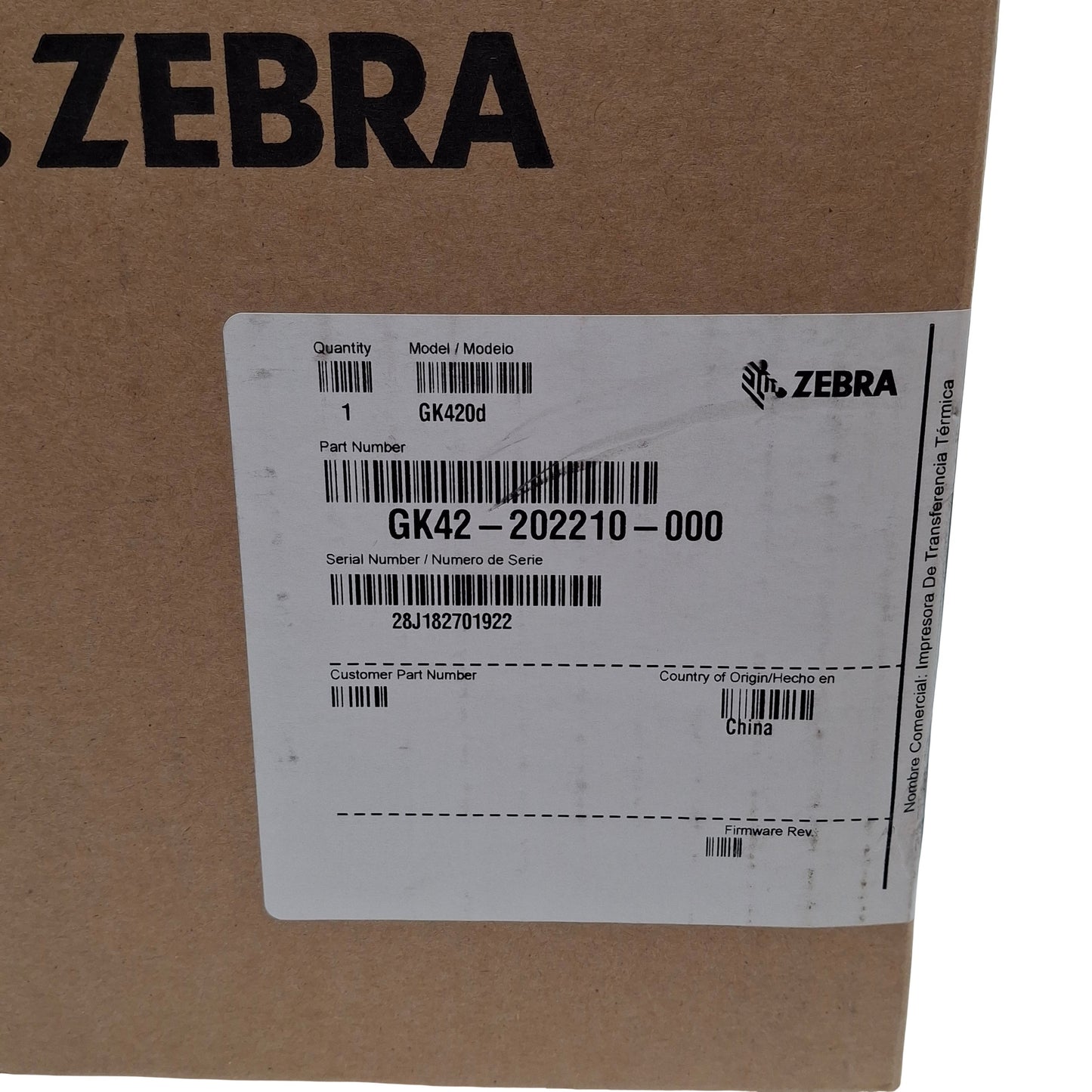New – Open box Zebra GK42-202210-000 GK420D Thermal Barcode Printer 203dpi, 4in Width, 24VDC