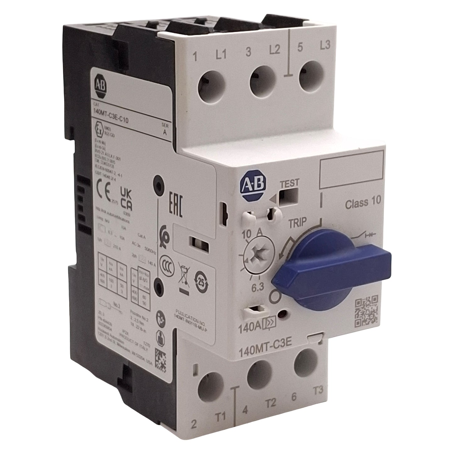 Used Allen Bradley 140MT-C3E-C10 Motor Protection Circuit Breaker, 3-Pole, 6.3-10A