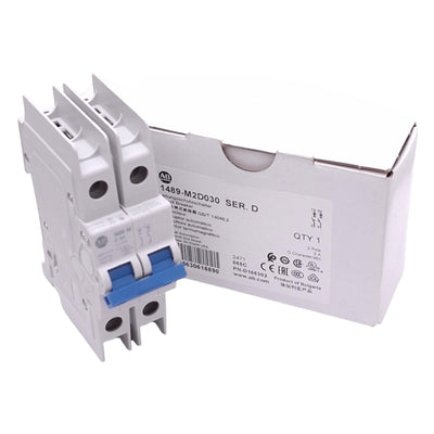 New Allen Bradley 1489-M2D030 Circuit Breaker, 2-Pole 3A, 480Y/277VAC, D-Curve