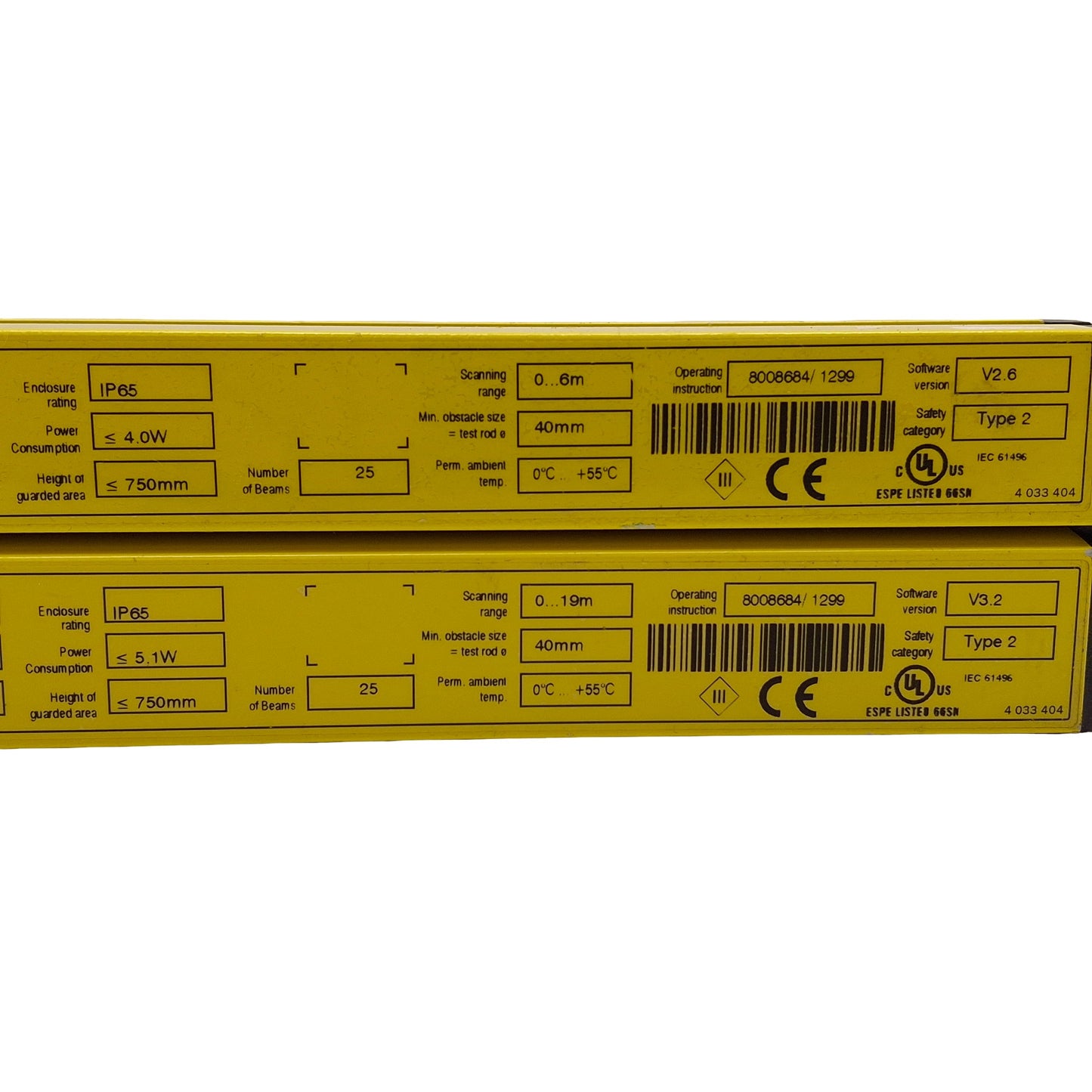 Used Sick 1016581 / 1016582 C2000 Light Curtain Sender & Receiver, 750mm, M12, 24VDC