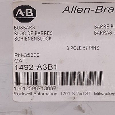 New Allen Bradley 1492-A3B1 Fuse Holder Bus Bar 3-Phase, 57 Pins, 100A, 39.24in