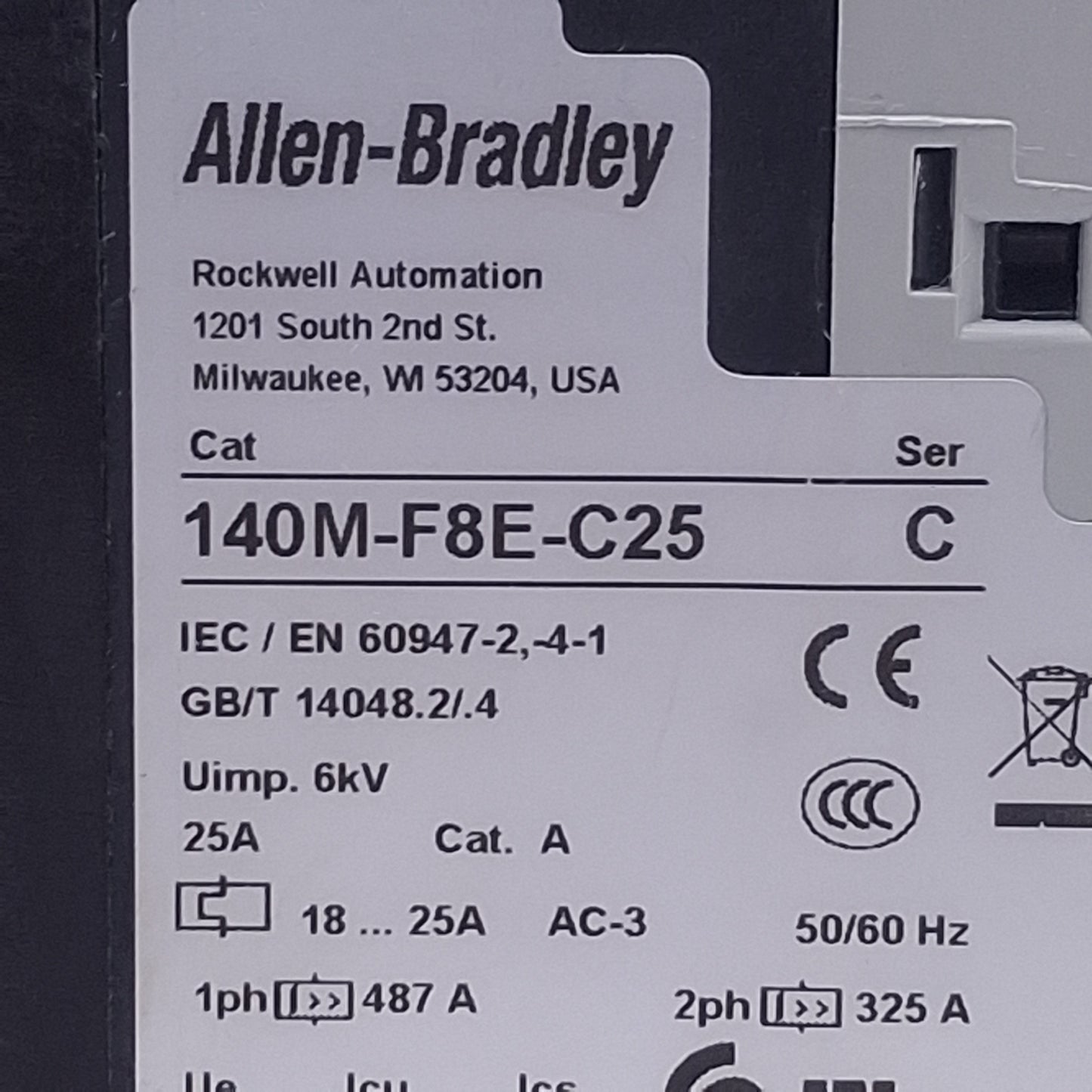 Used Allen Bradley 140M-F8E-C25 Motor Protection Circuit Breaker, 600VAC 18-25A