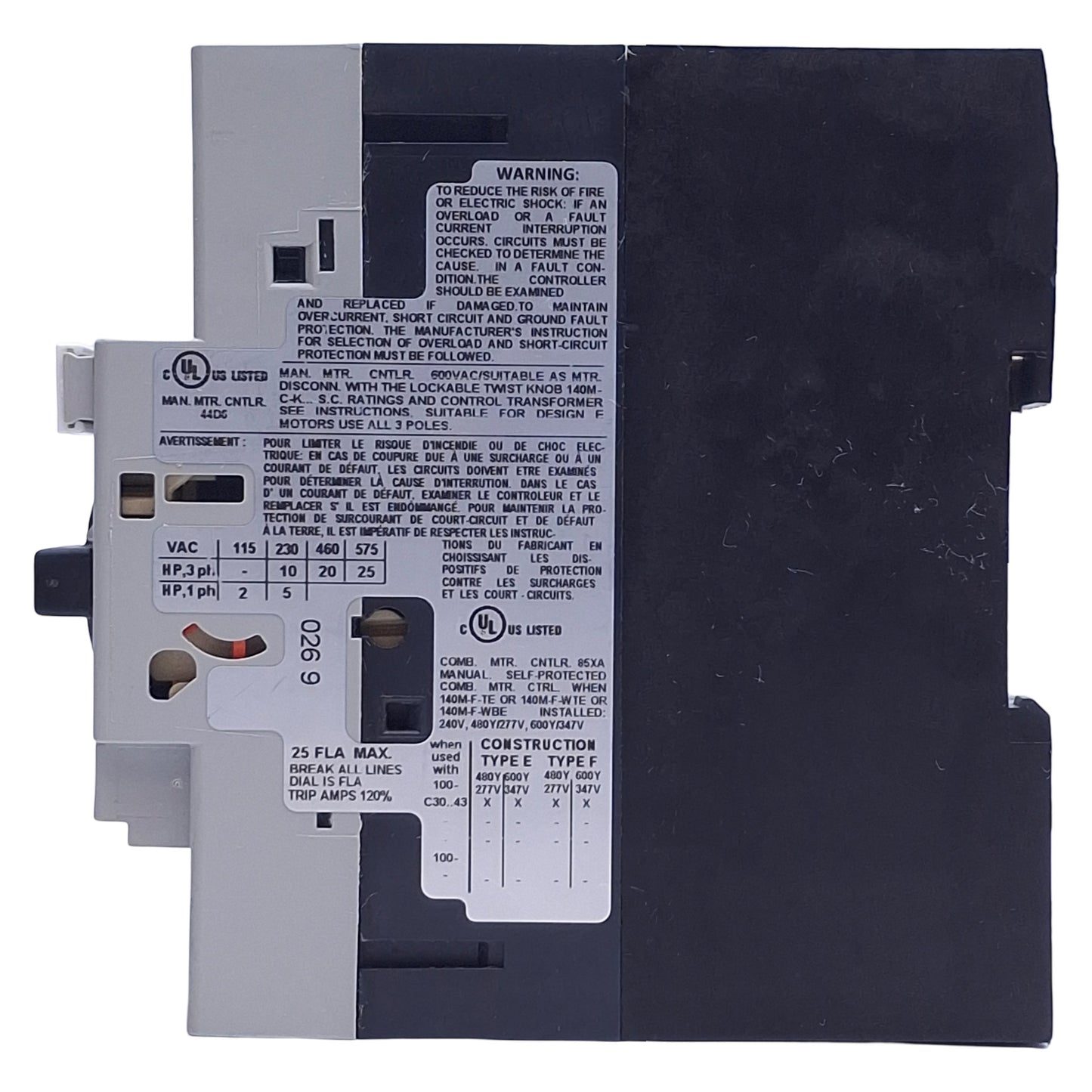 Used Allen Bradley 140M-F8E-C25 Motor Protection Circuit Breaker, 600VAC 18-25A