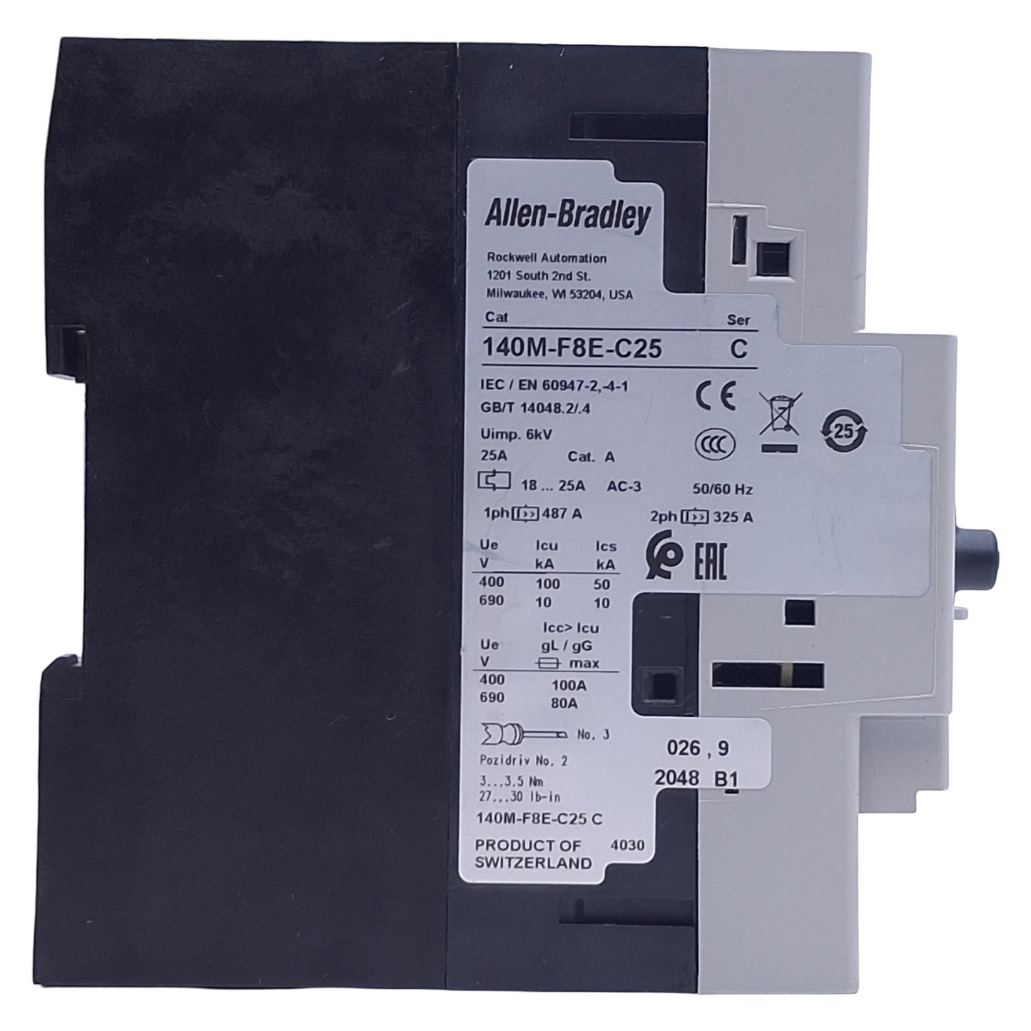 Used Allen Bradley 140M-F8E-C25 Motor Protection Circuit Breaker, 600VAC 18-25A