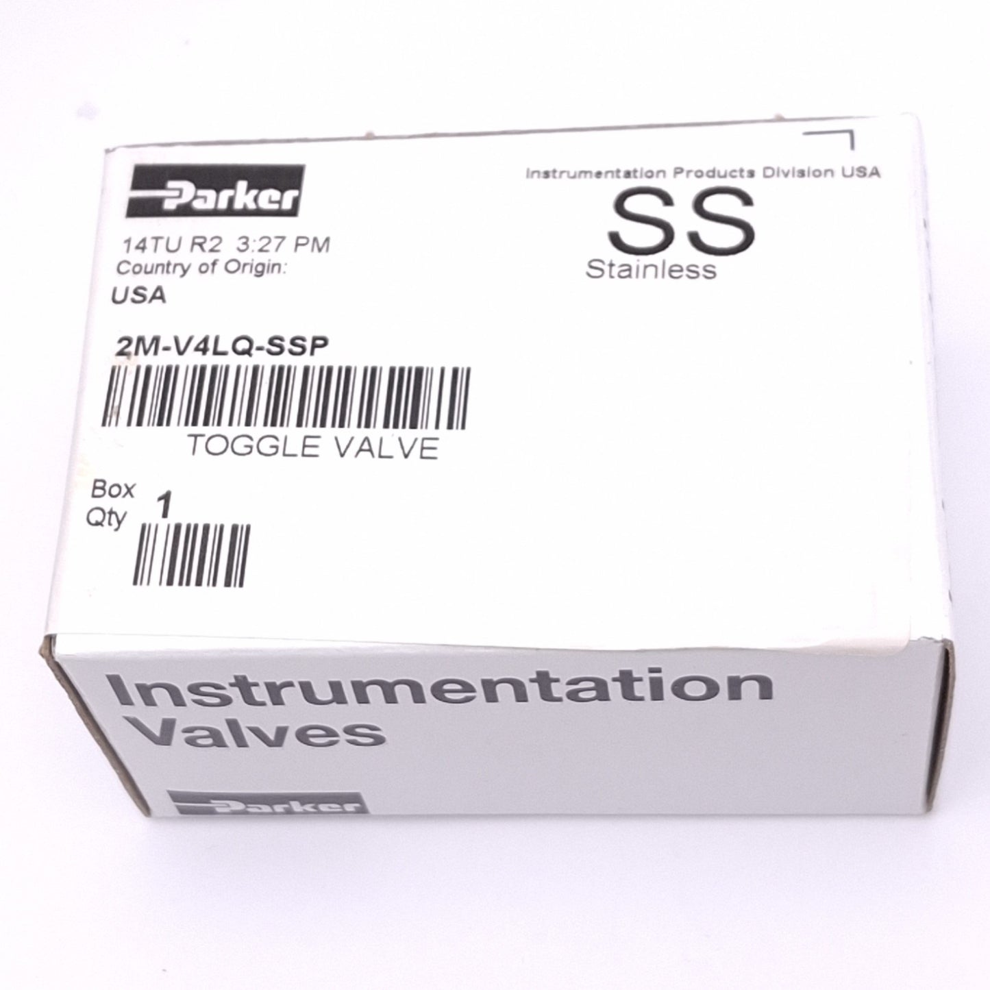 New Parker 2M-V4LQ-SSP Stainless Steel Needle Valve, 1/8in NPT, 300psi Max