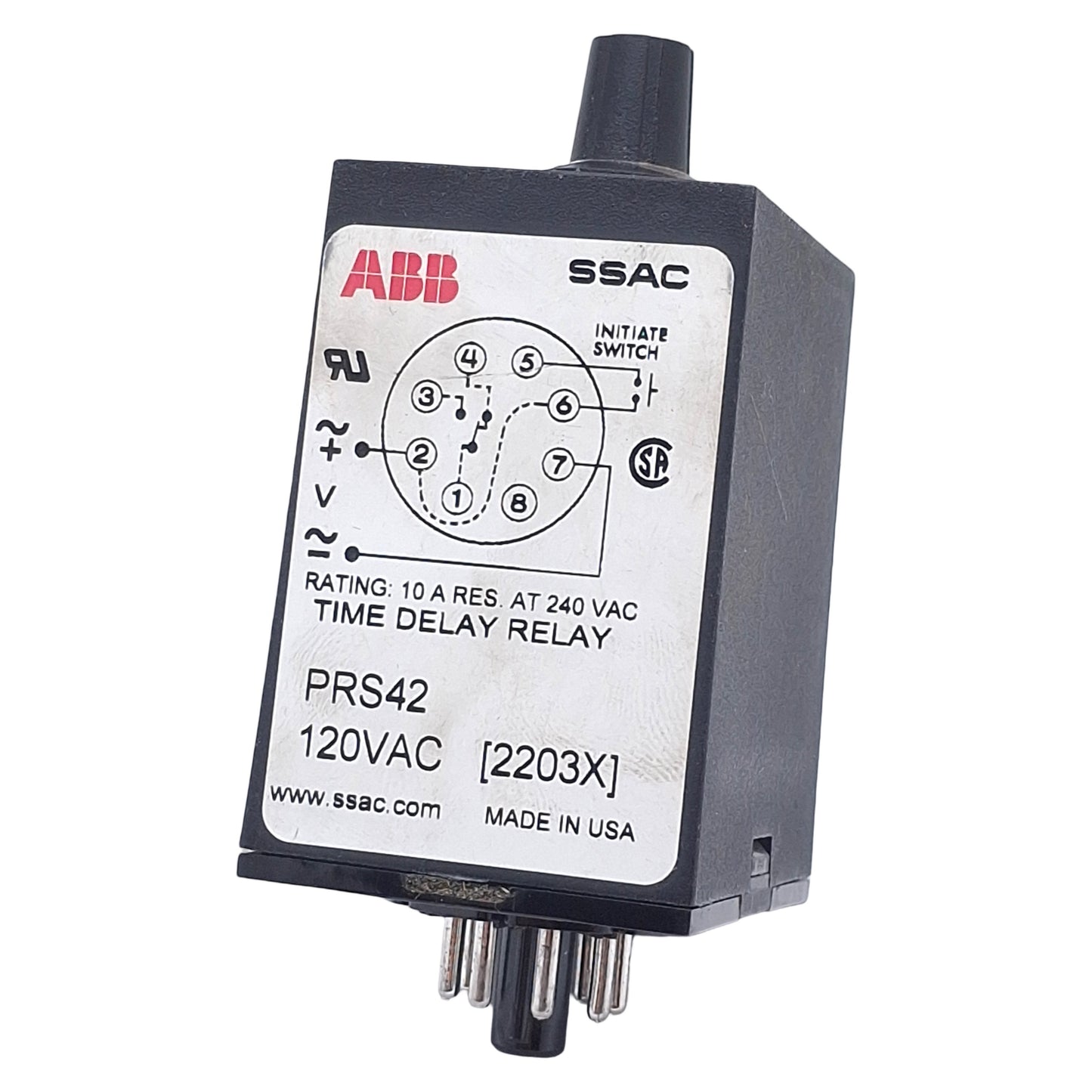 Used ABB PRS42 Time Delay Relay, 0.1-10sec Range, 10A at 240VAC Load, 8-Pin Octal