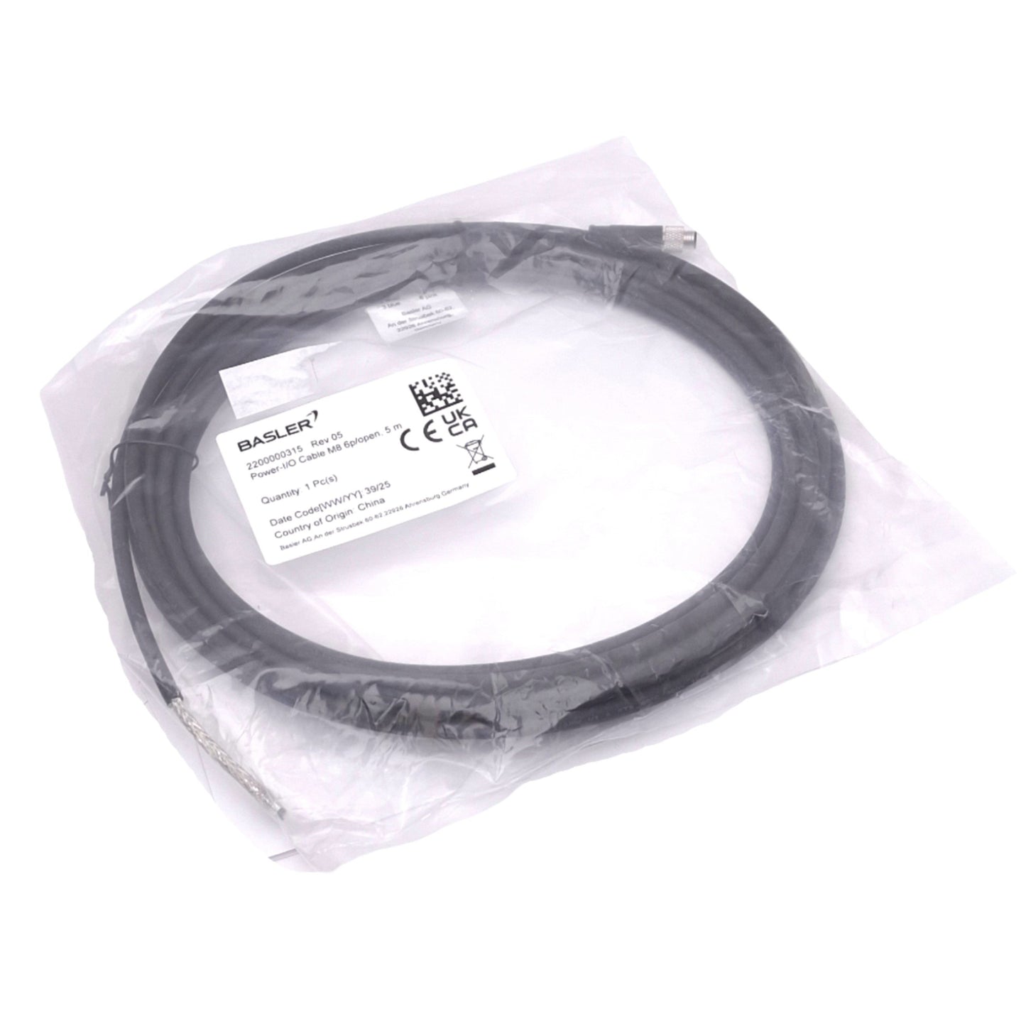 New Basler 2200000315 Power-I/O Cable for Machine Vision Camera, M8 6-Pin, 5m