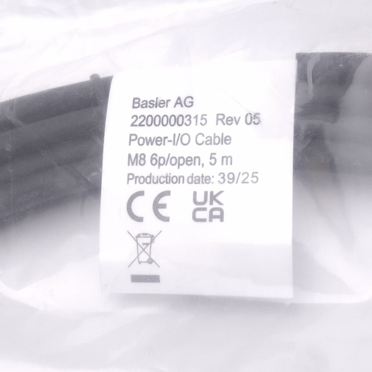 New Basler 2200000315 Power-I/O Cable for Machine Vision Camera, M8 6-Pin, 5m