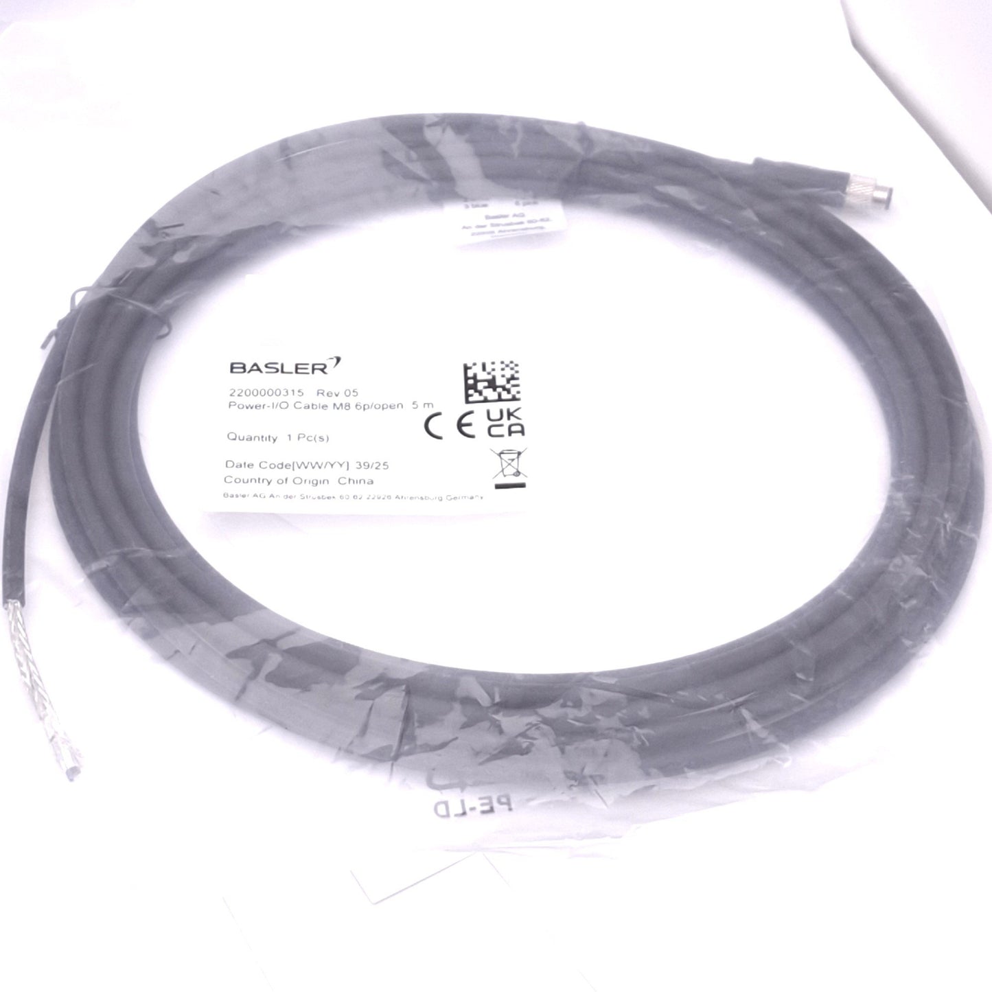 New Basler 2200000315 Power-I/O Cable for Machine Vision Camera, M8 6-Pin, 5m