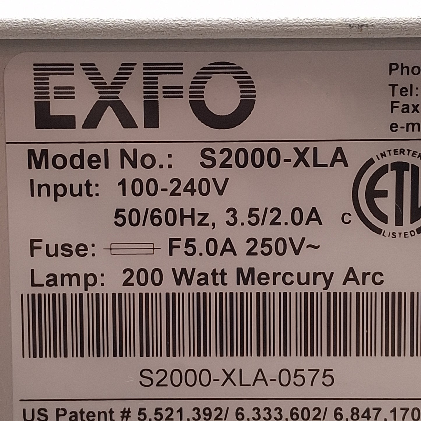 Used OmniCure S2000-XLA UV Curing System, 320-500nm, 40W/cm², 120-240VAC *No Lamp*