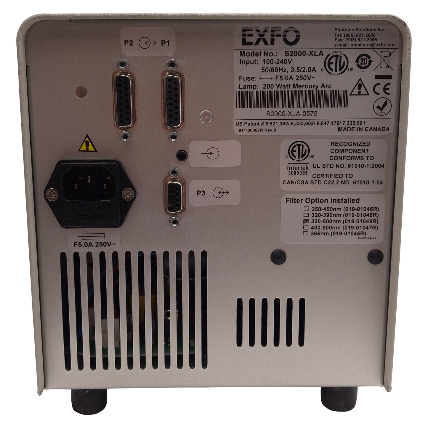 Used OmniCure S2000-XLA UV Curing System, 320-500nm, 40W/cm², 120-240VAC *No Lamp*