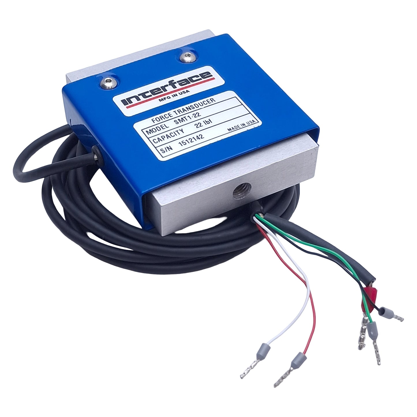 Used Interface SMT1-22 S-Type Load Cell, 1-22lbf , 15VDC, 100N Max, 2.48 x 2.28in