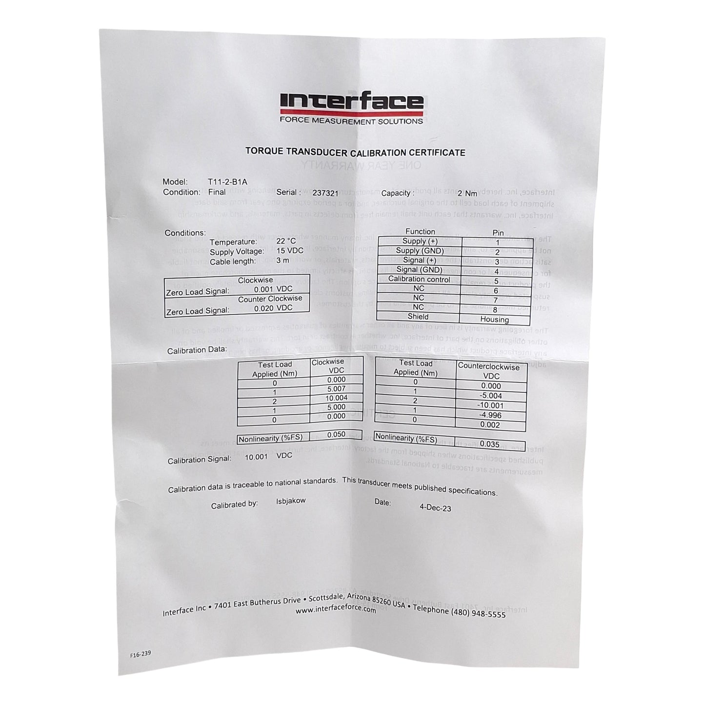 New – Open box Interface T11-2-B1A Rotary Torque Transducer ø8mm Shaft 2Nm, 28VDC In 10VDC Out