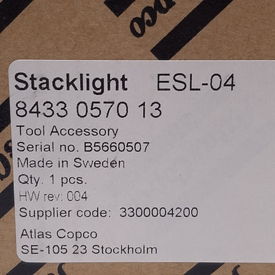 New Atlas Copco ESL-04 Standard Stacklight Module, Green/Blue/Yellow/Red, 24VDC