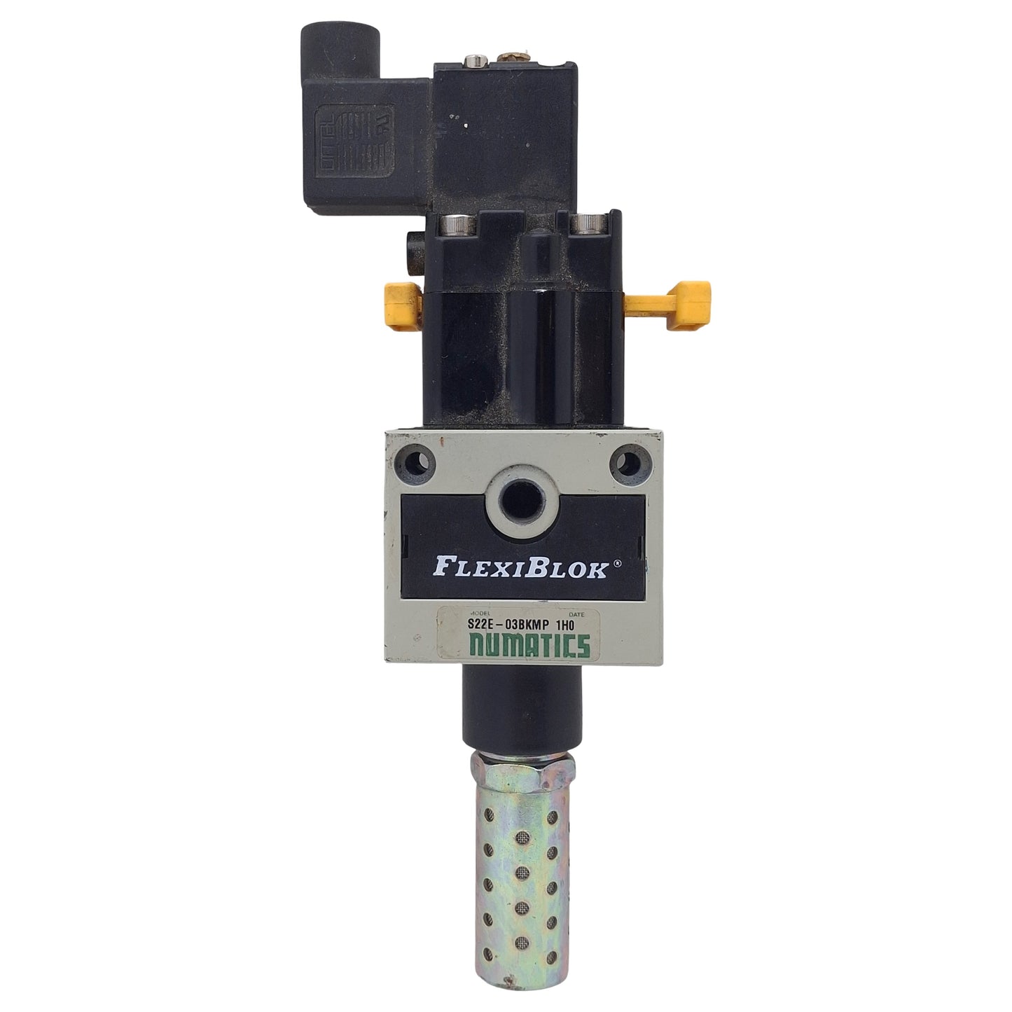 Used Numatics S22E-03BKMP Quick Exhaust Solenoid Valve, 3/8in NPT, 150psi, 24VDC Coil