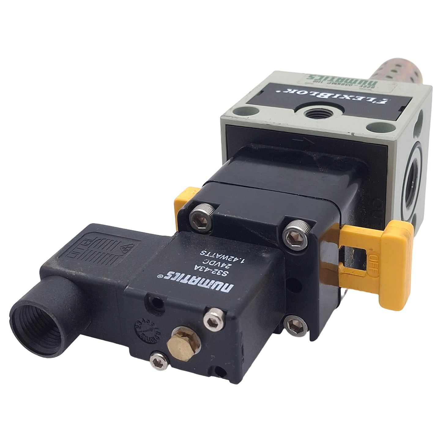 Used Numatics S22E-03BKMP Quick Exhaust Solenoid Valve, 3/8in NPT, 150psi, 24VDC Coil