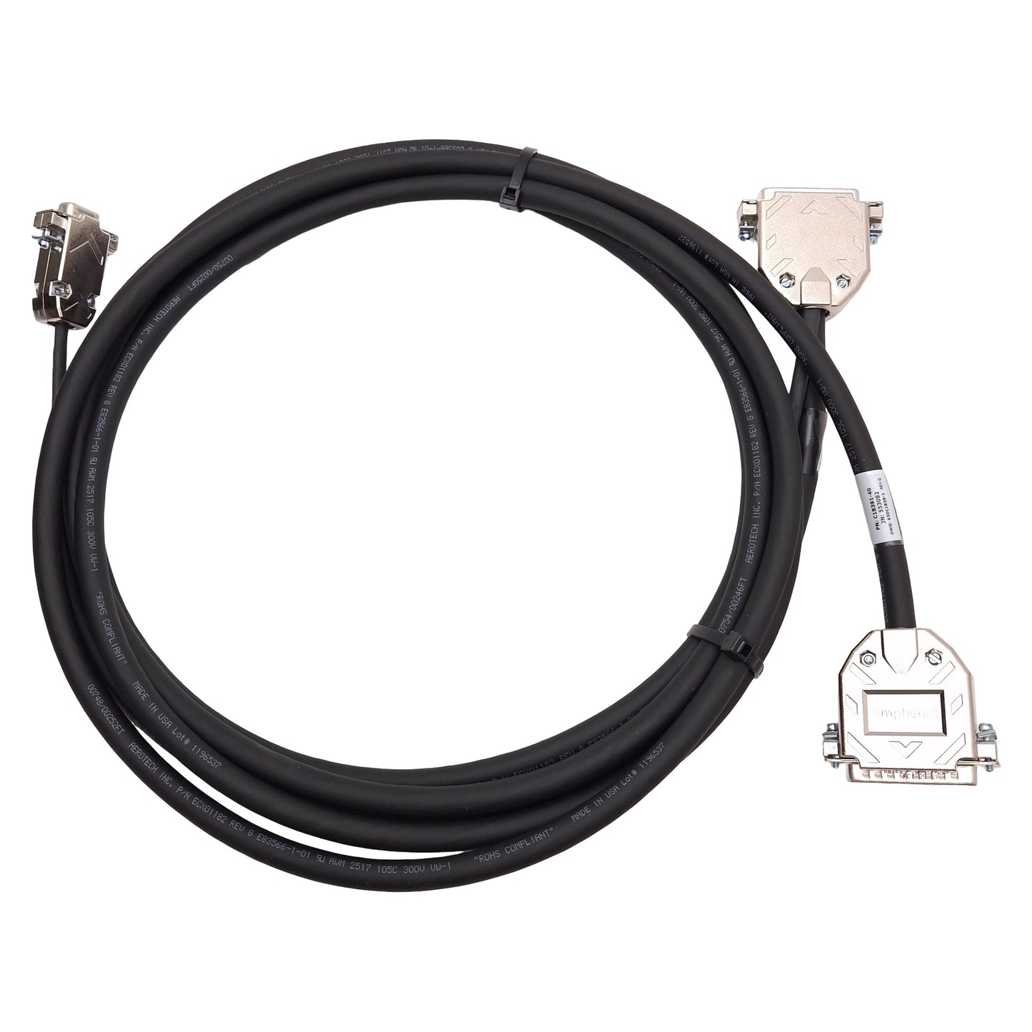 New – Open box Aerotech C18391-40 BM/BMS Motor Feedback Cable, DB25M to DB25F & DB9F, 4m Length