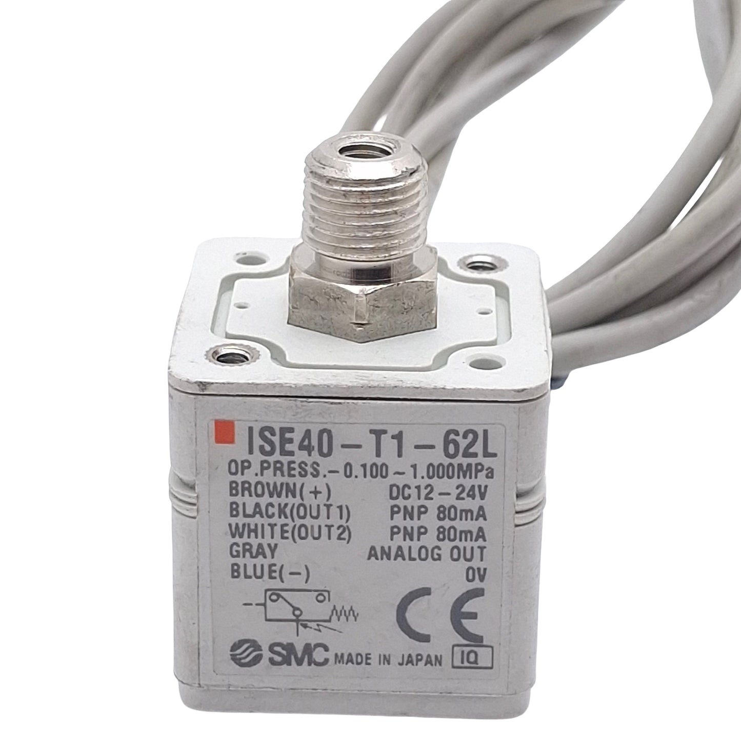 Used SMC ISE40-T1-62L Digital Pressure Switch, PNP, -0.1~1.0MPa, 12-24VDC, 1/8" NPT