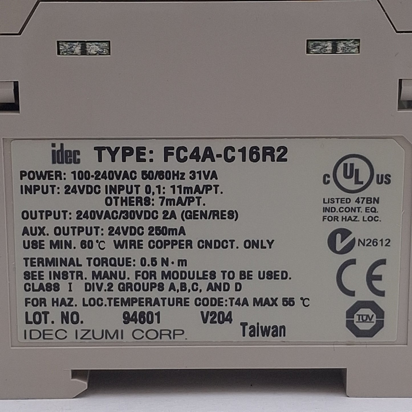 Used Idec FC4A-C16R2 MicroSmart PLC Module, 9x Inputs, 7x Outputs, 240VAC/30VDC Out