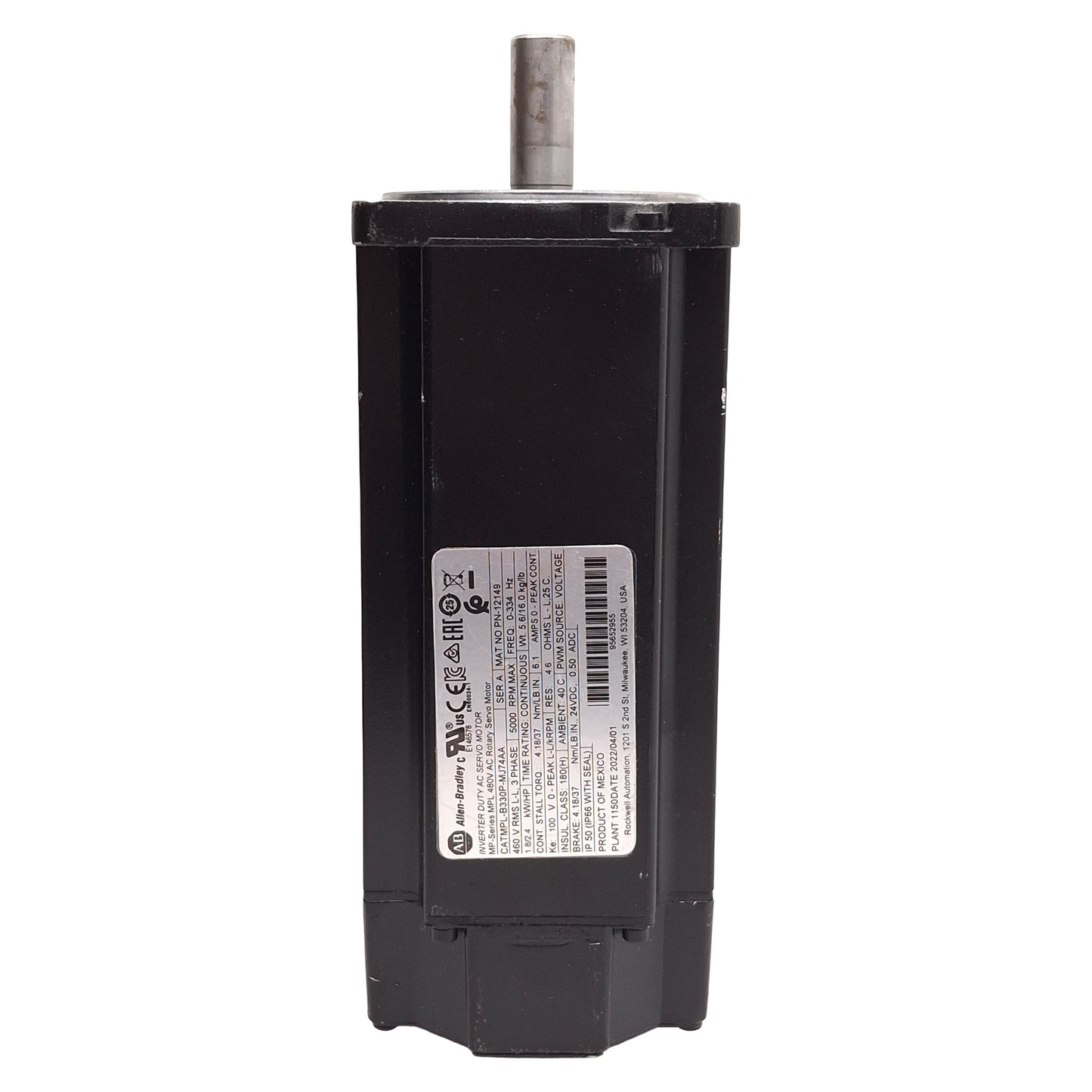 Used Allen Bradley MPL-B330P-MJ74AA Servo Motor, 1.8kW/2HP, 3Ø 460VAC 6.1A, NEMA 34