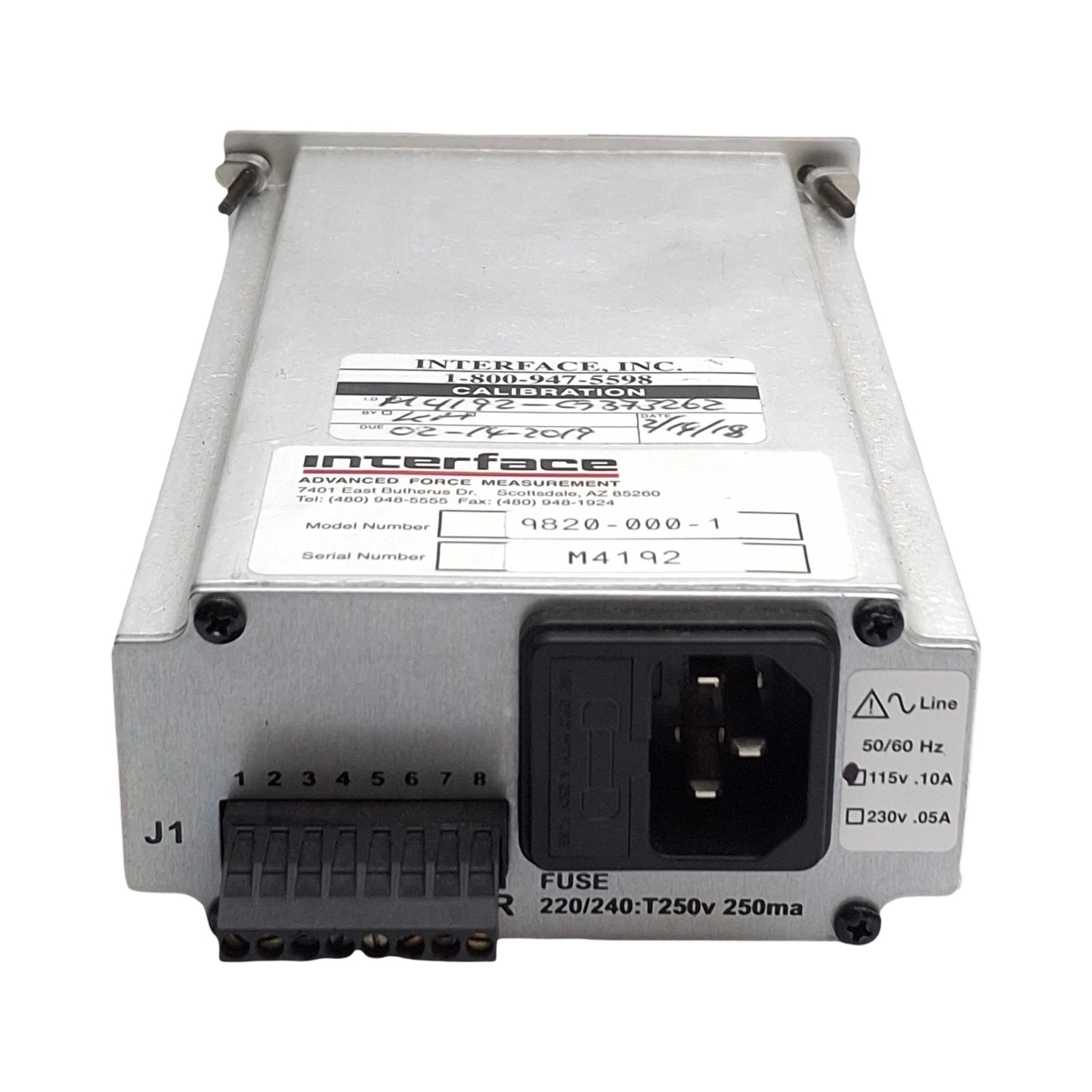Used Interface 9820-000-1 Digital Indicator, 1-Channel, 115VAC, +/- 25mV & 50mV Input