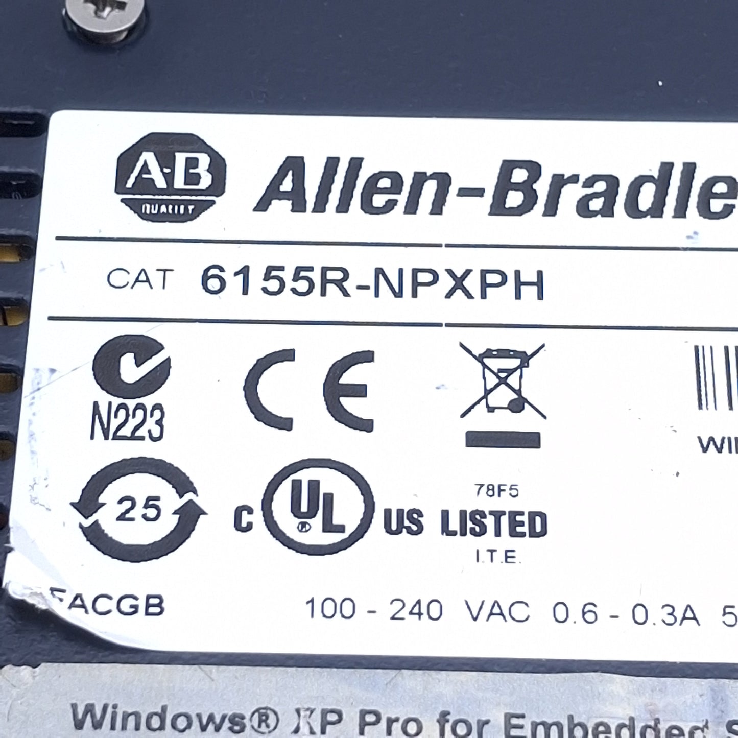 Used Allen Bradley 6155R-NPXPH Industrial PC Intel Celeron M 1GHz *Damaged USB Slot*